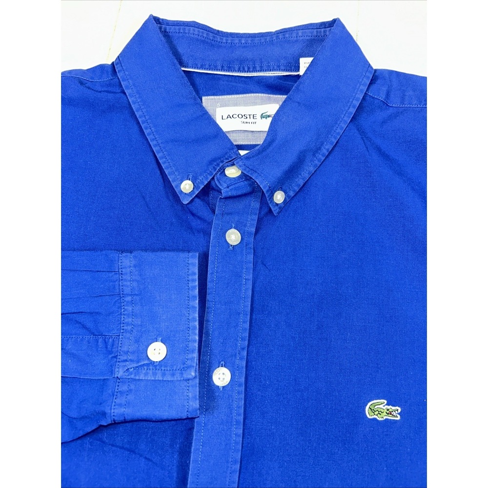 Lacoste Stretch Slim Fit Blue Button Down Men's XL Long Sleeve Shirt
